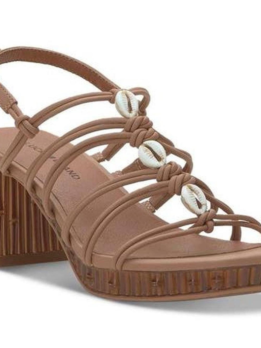 Lucky Brand Tan Strappy Block Heel Sandals with Shell Accents
